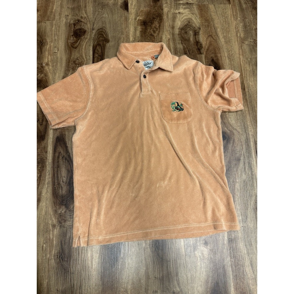 Howler Brothers Polo Mens Medium Plusherman Terry Cloth Orange Embroidered Logo